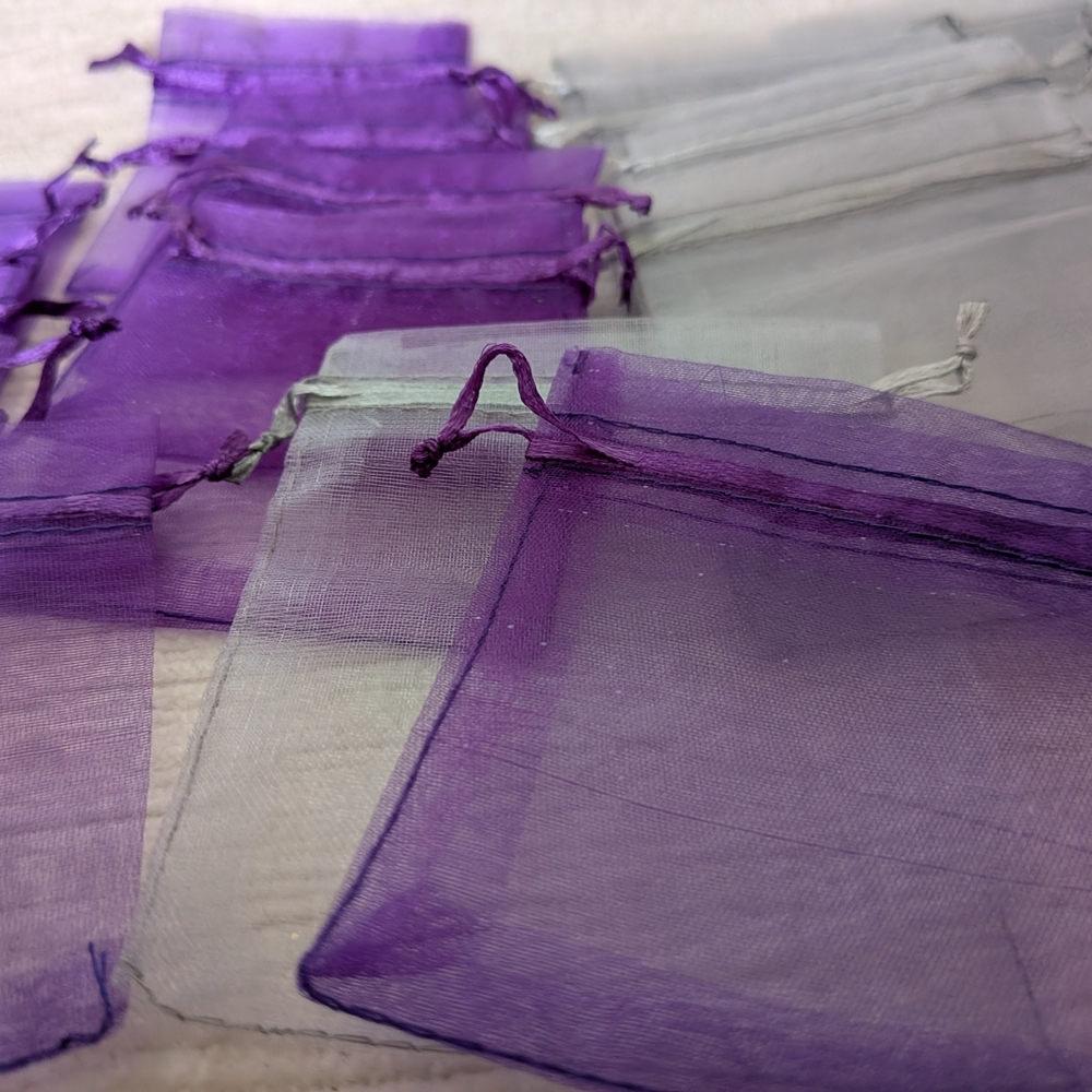 20 Count Bundle Of Purple(10-2.75"x3.5") and Silver(10-3"x4") Organza Gift Bags